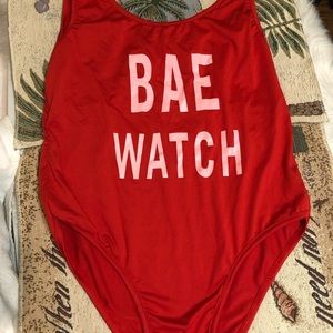 Funny “Bae Watch “Red Swim Wear!!!